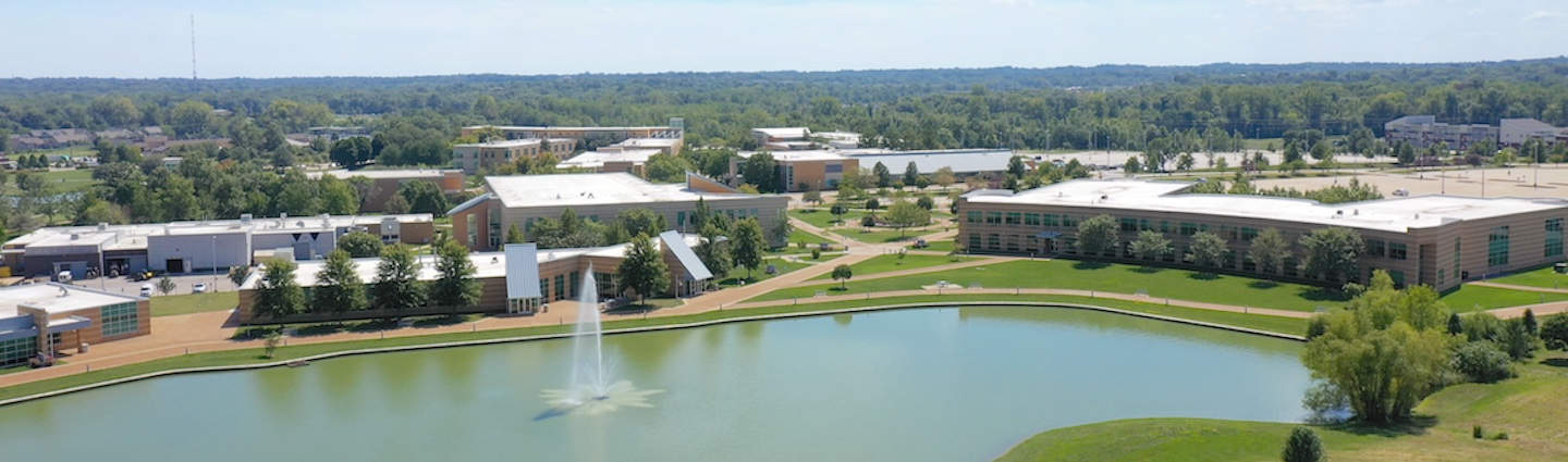 Aerial shot of campus. 